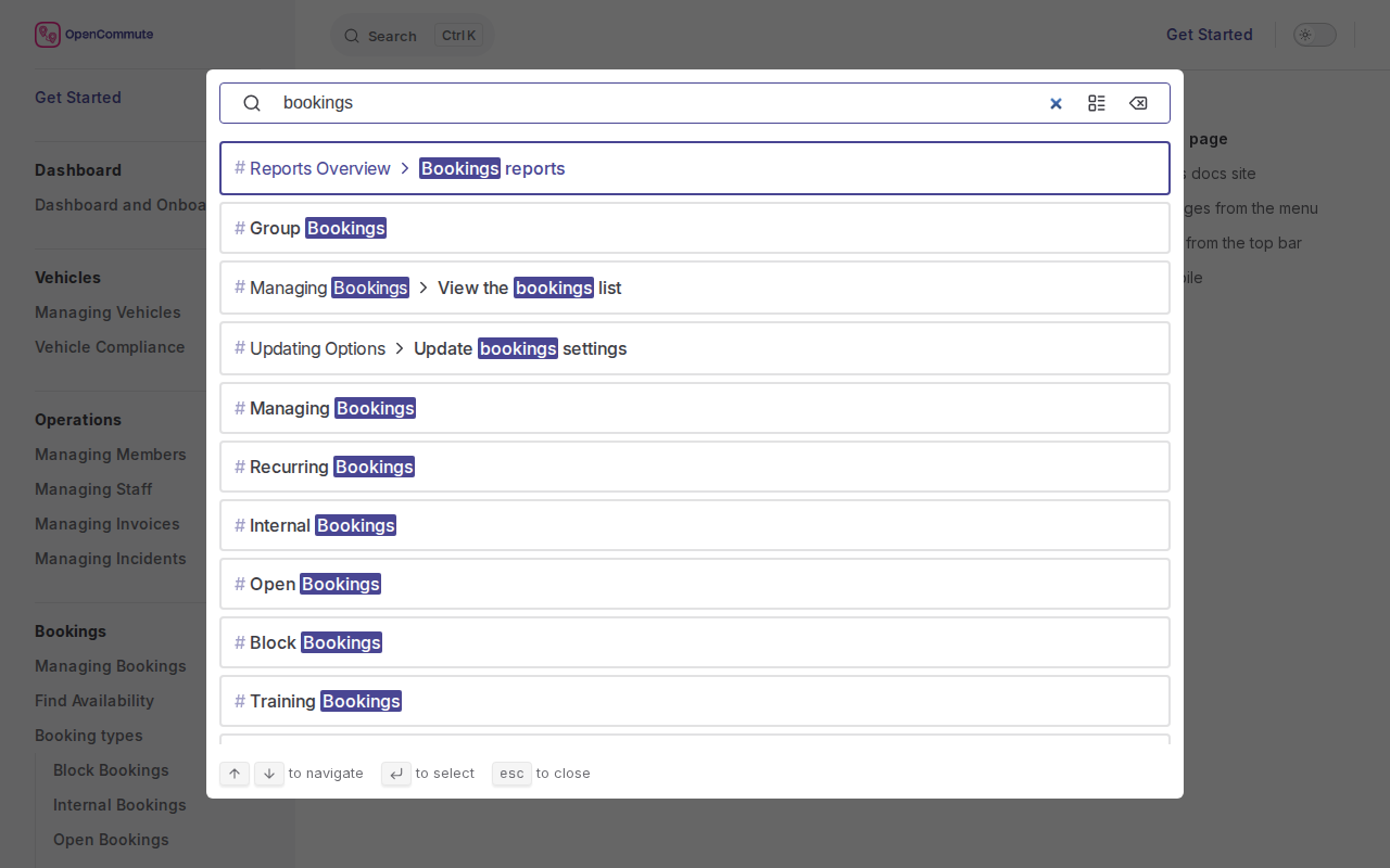 Docs site search bar at the top of the page