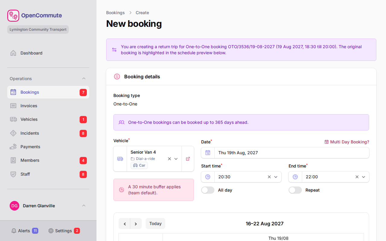 Reverse booking form prefilled with swapped pickup and drop-off