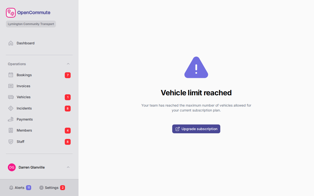 New vehicle form with basic information fields